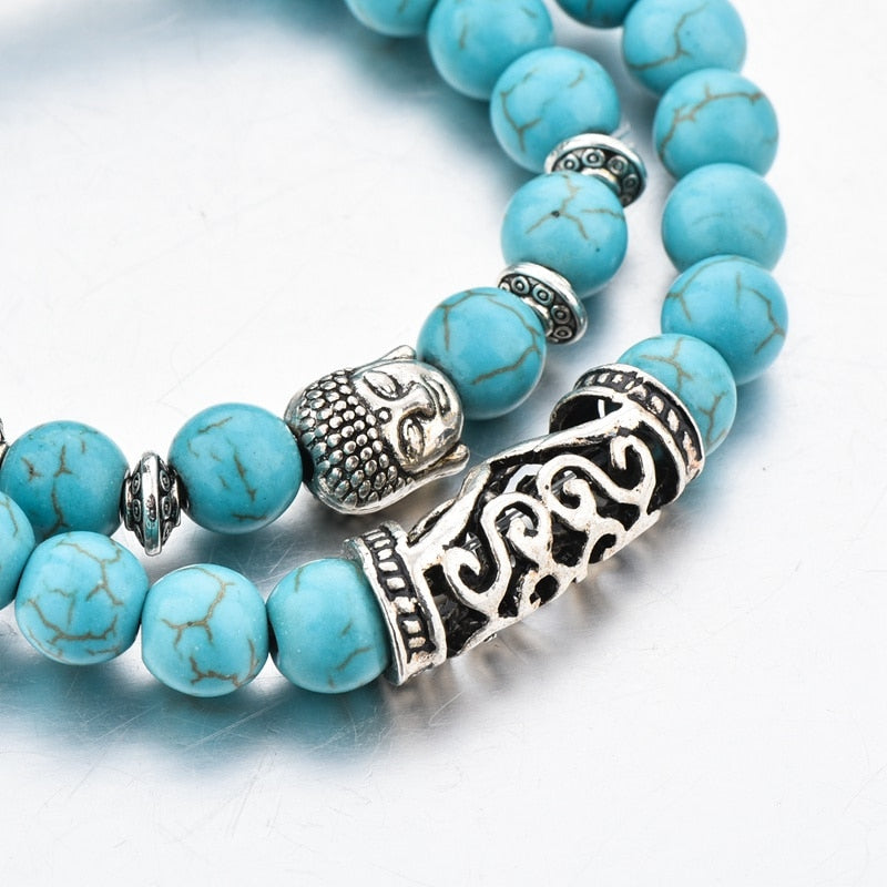 ATTRACTTO 2pcs/set Charm Silver Buddha Bracelets Bangles For Women Stretch Distance Bracelet Handmade Jewelry Bracelet SBR190010