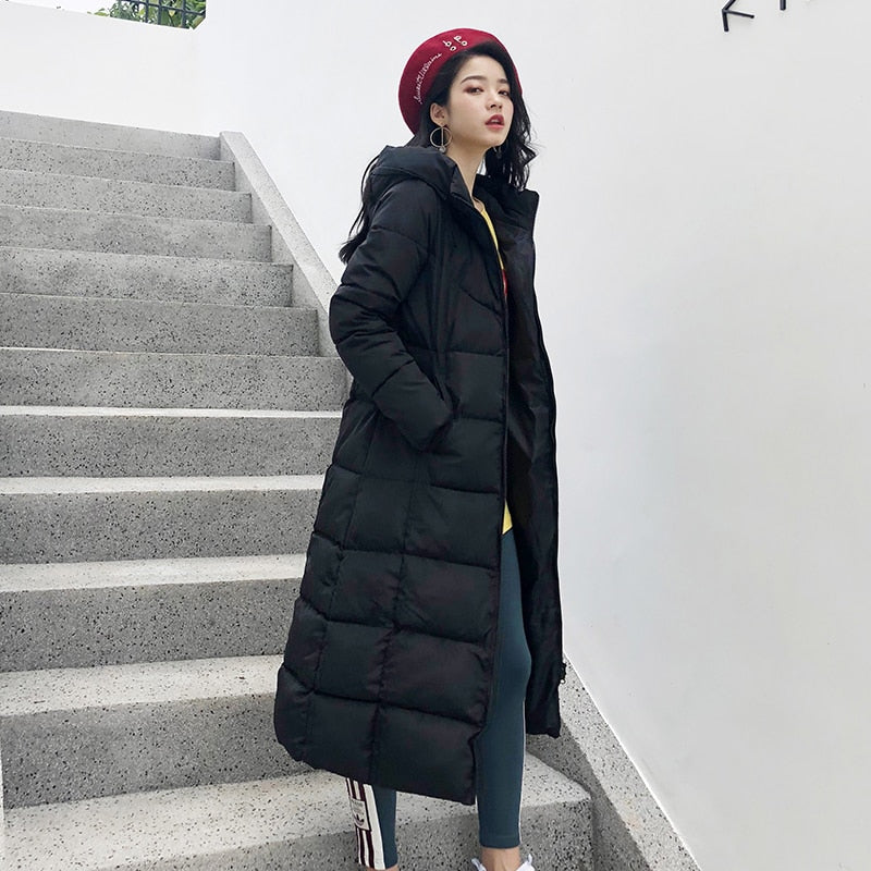2019 Winter Women Jacket X-long Hooded Cotton Padded Female Coat High Quality Warm Outwear Womens Parka Manteau Femme Hiver