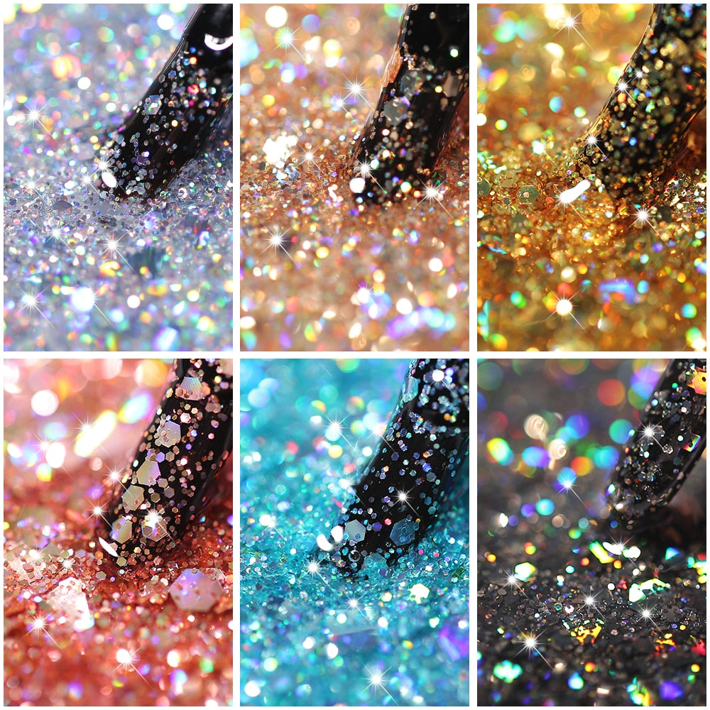 Modelones Platinum Glitter Led Gel Soak Off Nail Gel Lacquer Shiny Sequins Decorations UV Gel Varnish Painting Flowers UV Polish