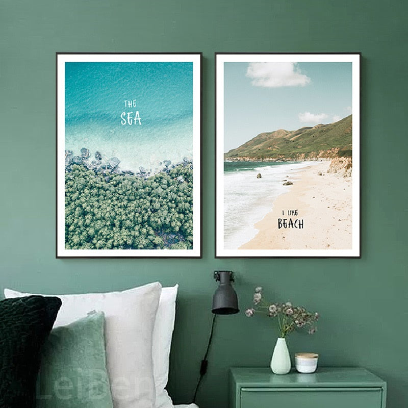 Simple Paint By Numbers Landscape Painting Beach Vacation Poster Print Letter Canvas Painting Picture Home Wall Art Decoration