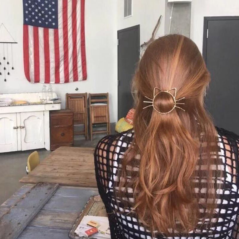 1 Pc Ladies Geometric Meow Cat Pierced Hair Clip Cute Metallic Slide Comb Hairpin Shawl Pin Brooch Styling Ponytail