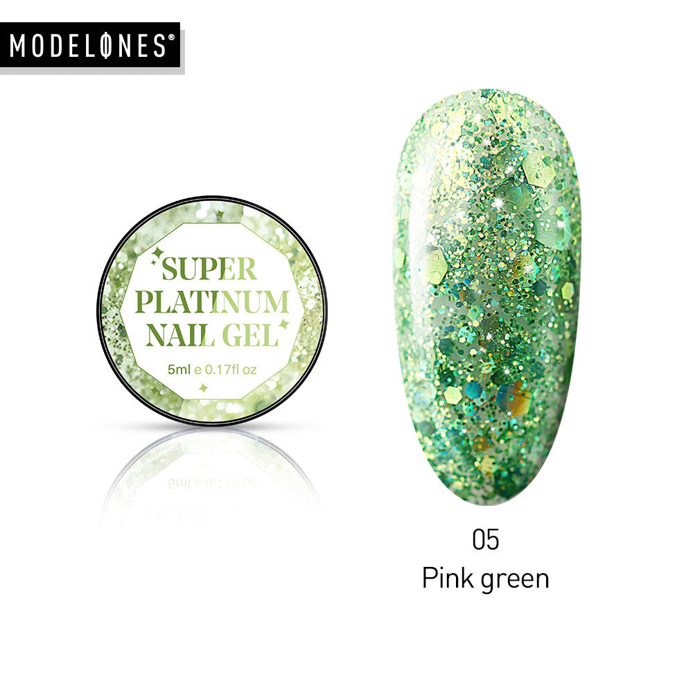 Modelones Platinum Glitter Led Gel Soak Off Nail Gel Lacquer Shiny Sequins Decorations UV Gel Varnish Painting Flowers UV Polish