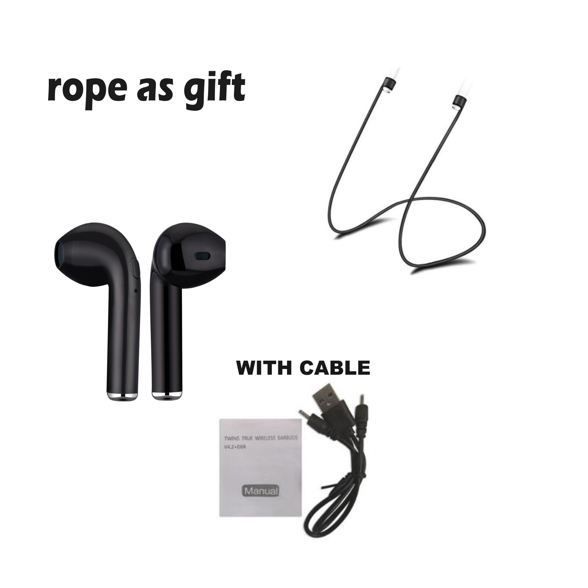 VSDTK I7 i7s tws wireless Bluetooth Earphone Earbuds Head With Mic with cables for iphone 6 7 8 X Xs XR xiaomi all smart phones