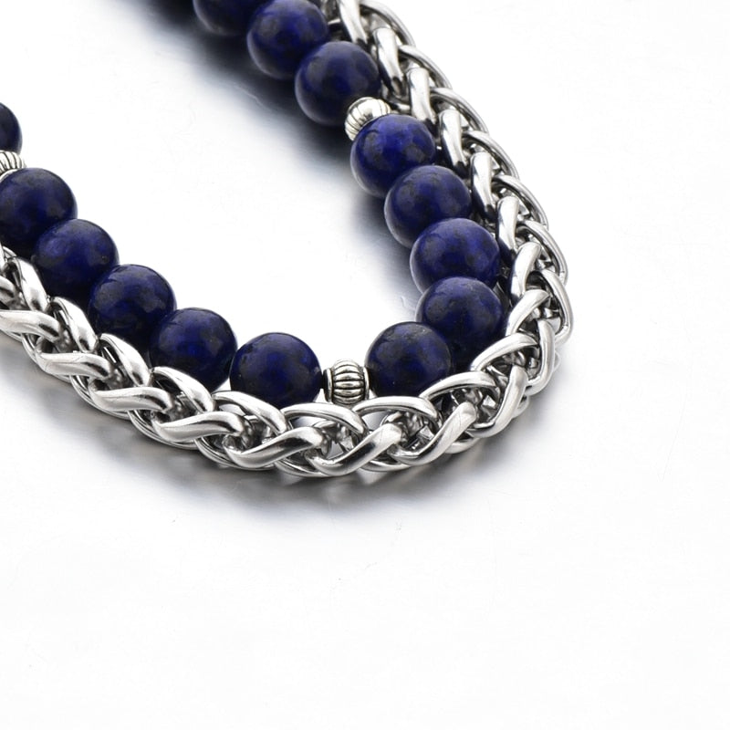 ATTRACTTO Blue Men's Beads Chain Bracelets Bangles For Women Stainless Steel Bracelet Handmade Jewelry Bracelet Male SBR190040