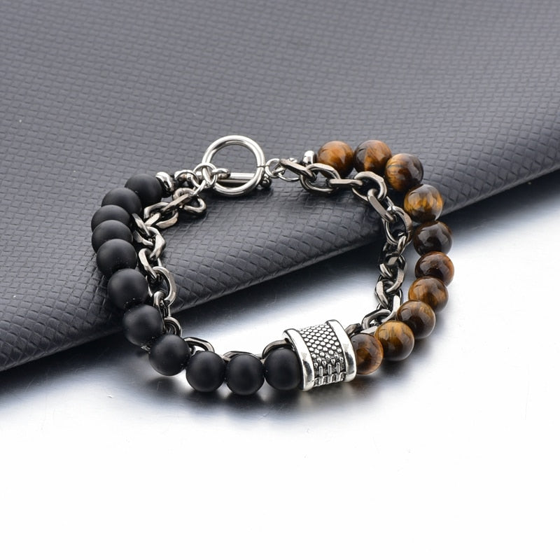 ATTRACTTO Unique Natural Tiger Eye Bracelets Bangles For Women Men Stainless Steel Bracelet Handmade Jewelry Bracelet SBR190038