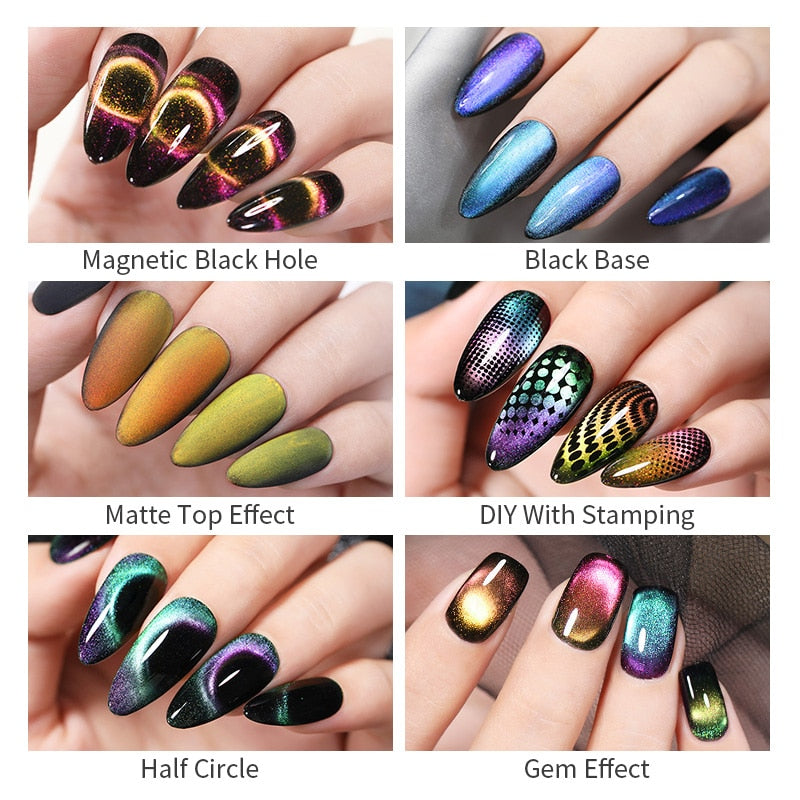 BORN PRETTY 9D Chameleon Cat Eye Nail Gel Magnetic Soak Off UV Gel Nail Polish Romantic Shining Gel Lacquers 5ml Black Base Need