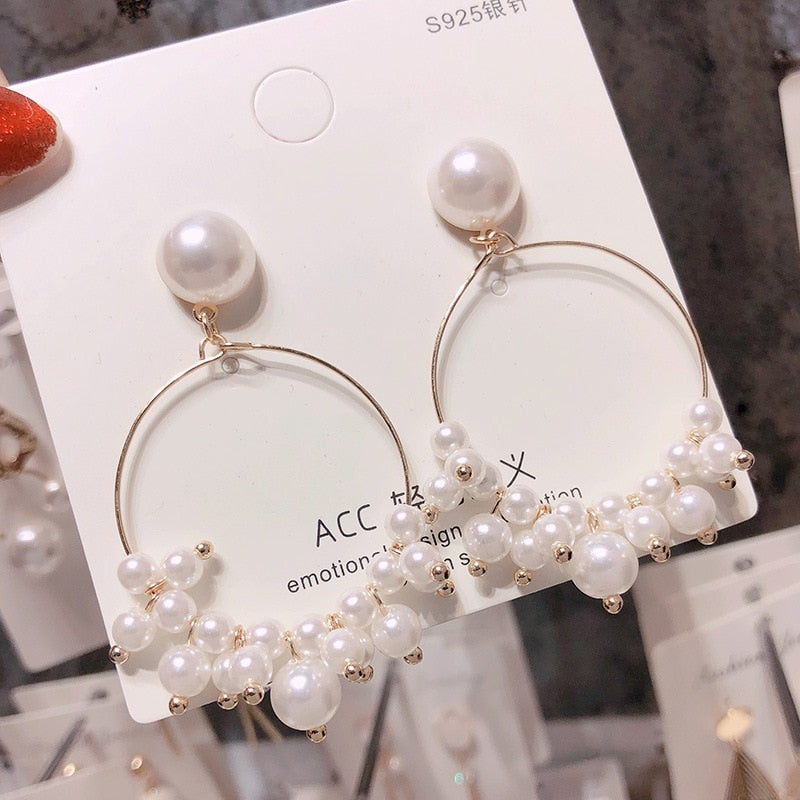 silver needle long pearl earrings female fashion temperament simple anti-allergy earrings summer personality net ornaments