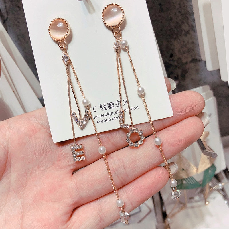 silver needle long pearl earrings female fashion temperament simple anti-allergy earrings summer personality net ornaments