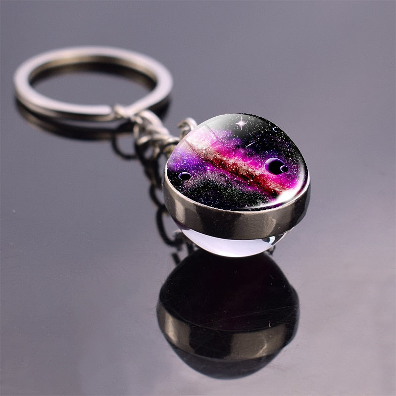 Solar System Planet Keyring Galaxy Nebula Space Keychain Moon Earth Sun Mars Art Picture Double Side Glass Ball Key Chain