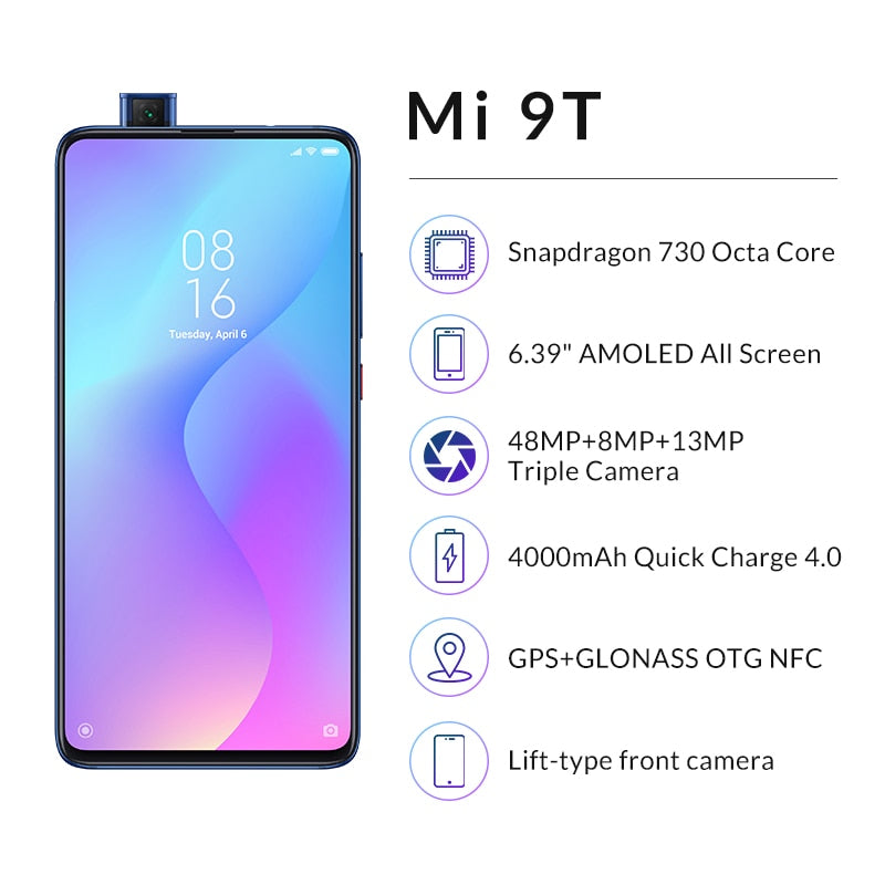 In Stock Xiaomi Mi 9T 6GB 128GB Mobile Phone Snapdragon 730 48MP AI Rear Camera 4000mAh 6.39" AMOLED Display MIUI Global Version