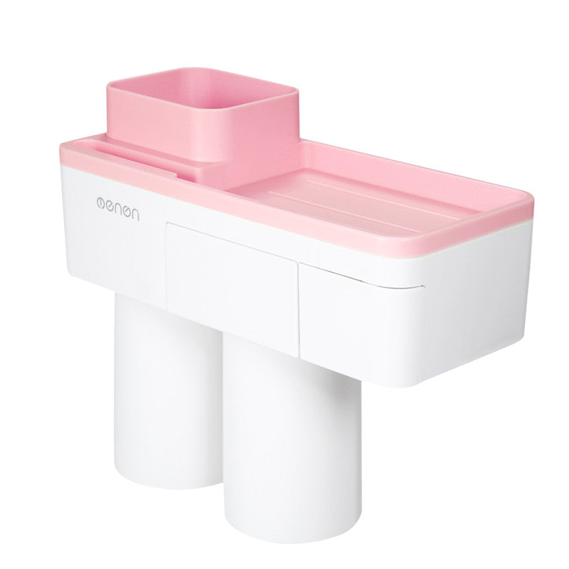 Auto Squeezing Toothpaste Dispenser Toothbrush Holder 4 Cups Suction Cup Set Bathroom Accessories Wall Mount Storage Rack