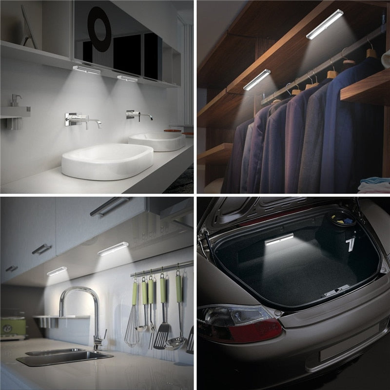 6/10 LEDs PIR LED Motion Sensor Light Cupboard Wardrobe Bed Lamp LED Under Cabinet Night Light For Closet Stairs Kitchen