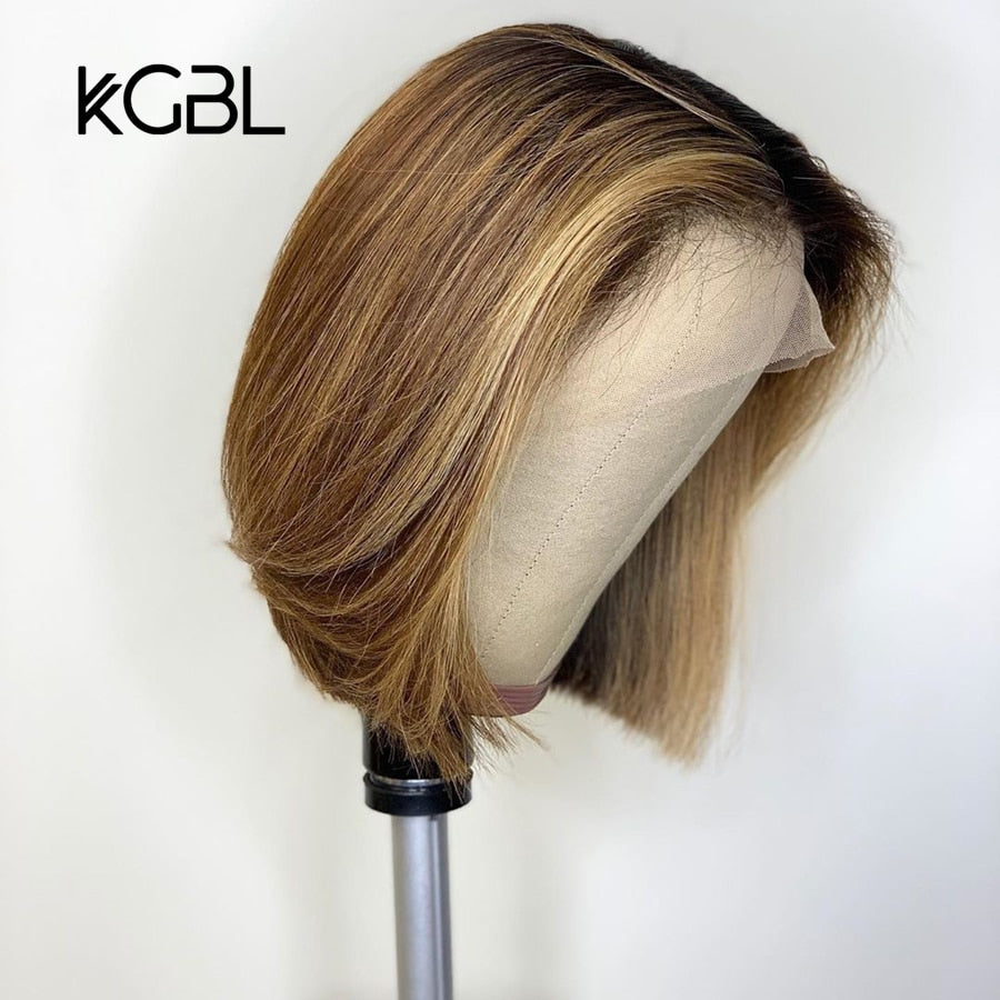 KGBL Short Bob Ombre 4/27 Color 13*4 Lace Front Middle Ratio 8”-16" Human Hair Wigs  Brazilian Non-Remy Hair   Pre-Plucked Wigs