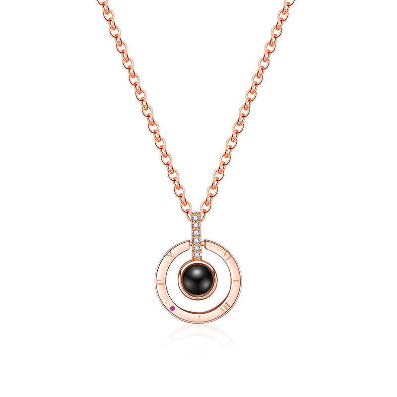 ATTRACTTO Round Gold Necklaces 100 Languages I Love You Necklaces&Pendants For Women Chain Memory Projection Necklace SNE190182