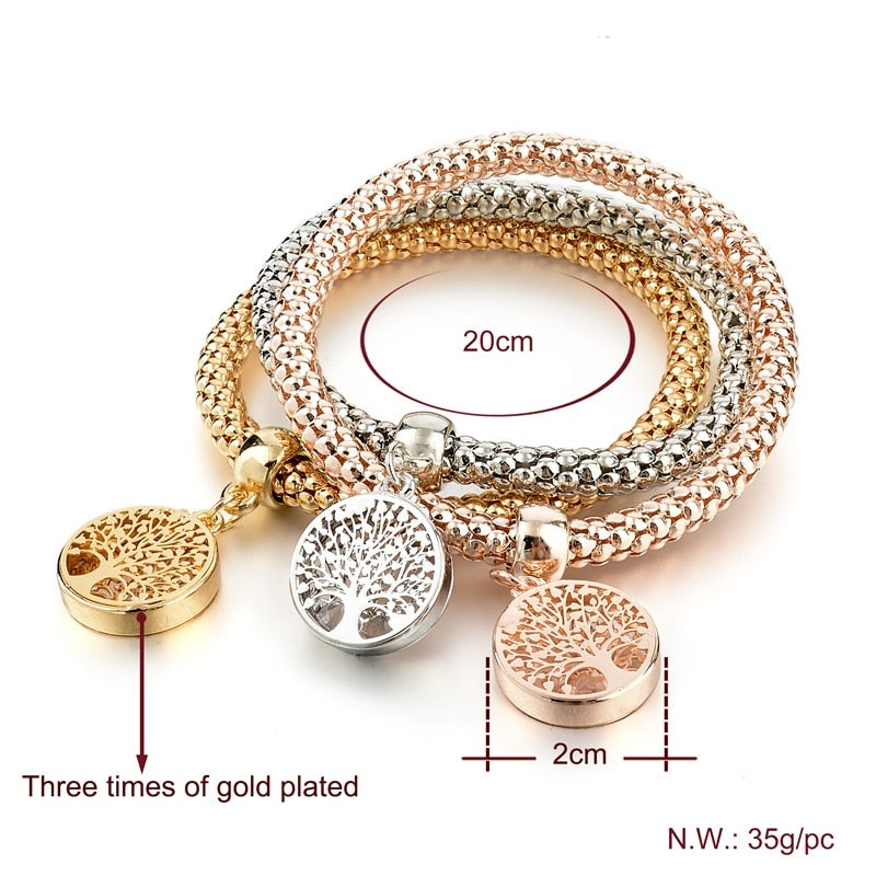 ATTRACTTO Fashion Tree of Life Jewelry Necklace Earrings Sets Gold For Women Bridal Elegant Lady Wedding Jewelry Set SET160008GD