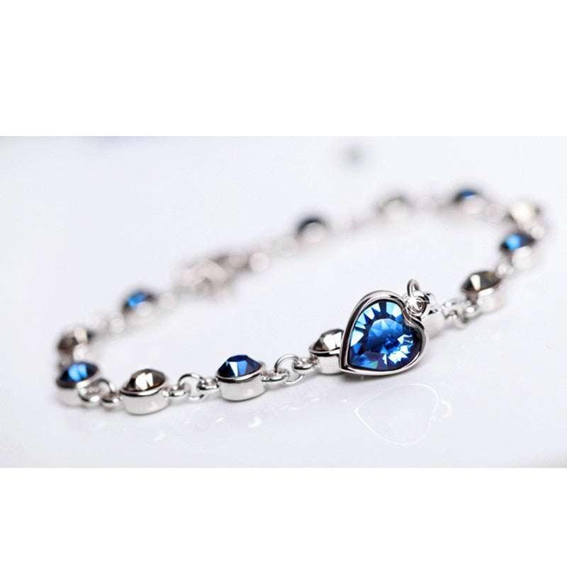 ATTRACTTO Blue Heart LOVE Crystal Bracelets&Bangles For Women Charm Bracelets Jewelry Handmade Cubic Zirconia Bracelet SBR190534
