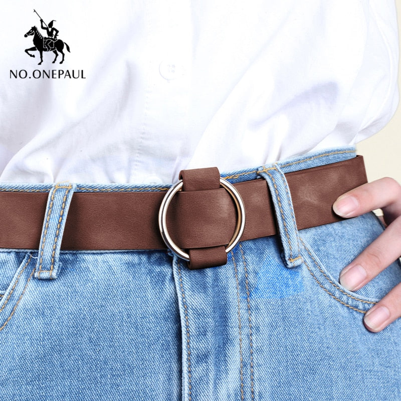 NO.ONEPAUL Genuine quality ladies fashion latest needle-free metal round buckle belt jeans wild luxury brand the women belt for