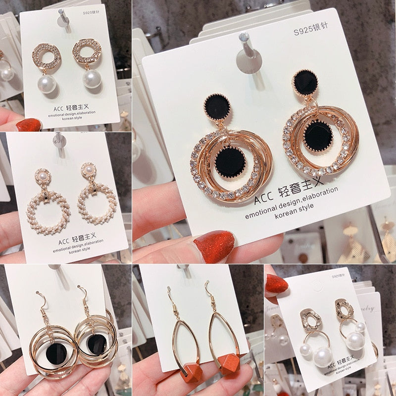 silver needle long pearl earrings female fashion temperament simple anti-allergy earrings summer personality net ornaments