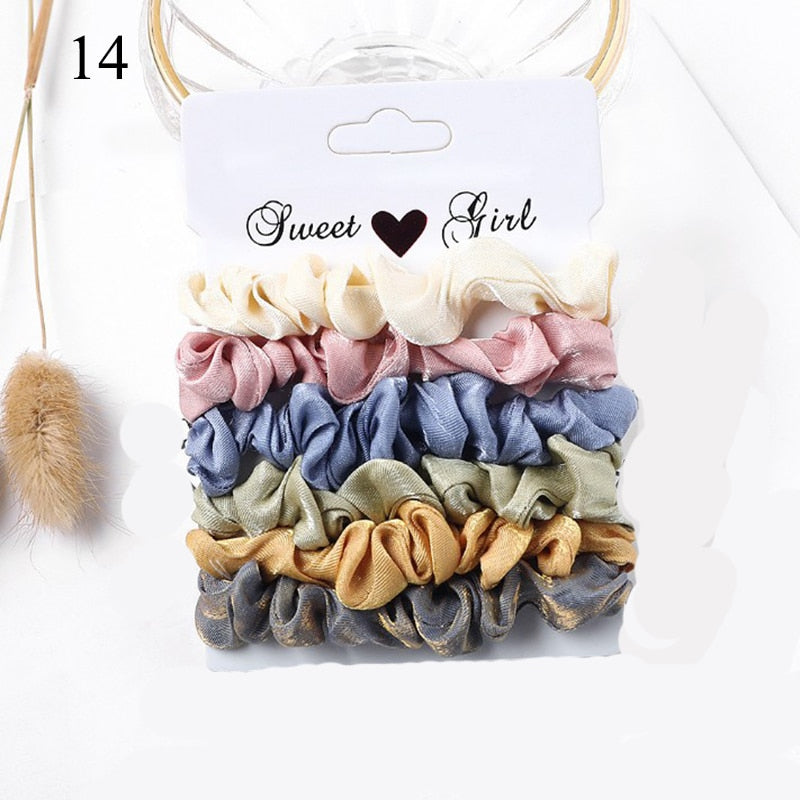 1 Set Scrunchies Hair Ring Candy Color Hair Ties Rope Autumn Winter Women Ponytail Hair Accessories 4-6Pcs Girls Hairbands Gifts