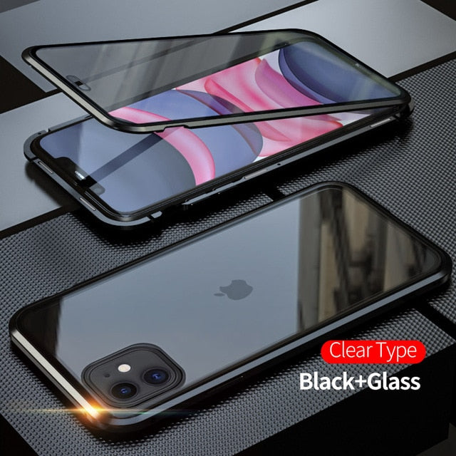 360 Metal Magnetic Phone Case For iPhone 11 Pro Max Case For iPhone XR X XS Max 6 6S 7 8 Plus Double Side Tempered Glass Cover