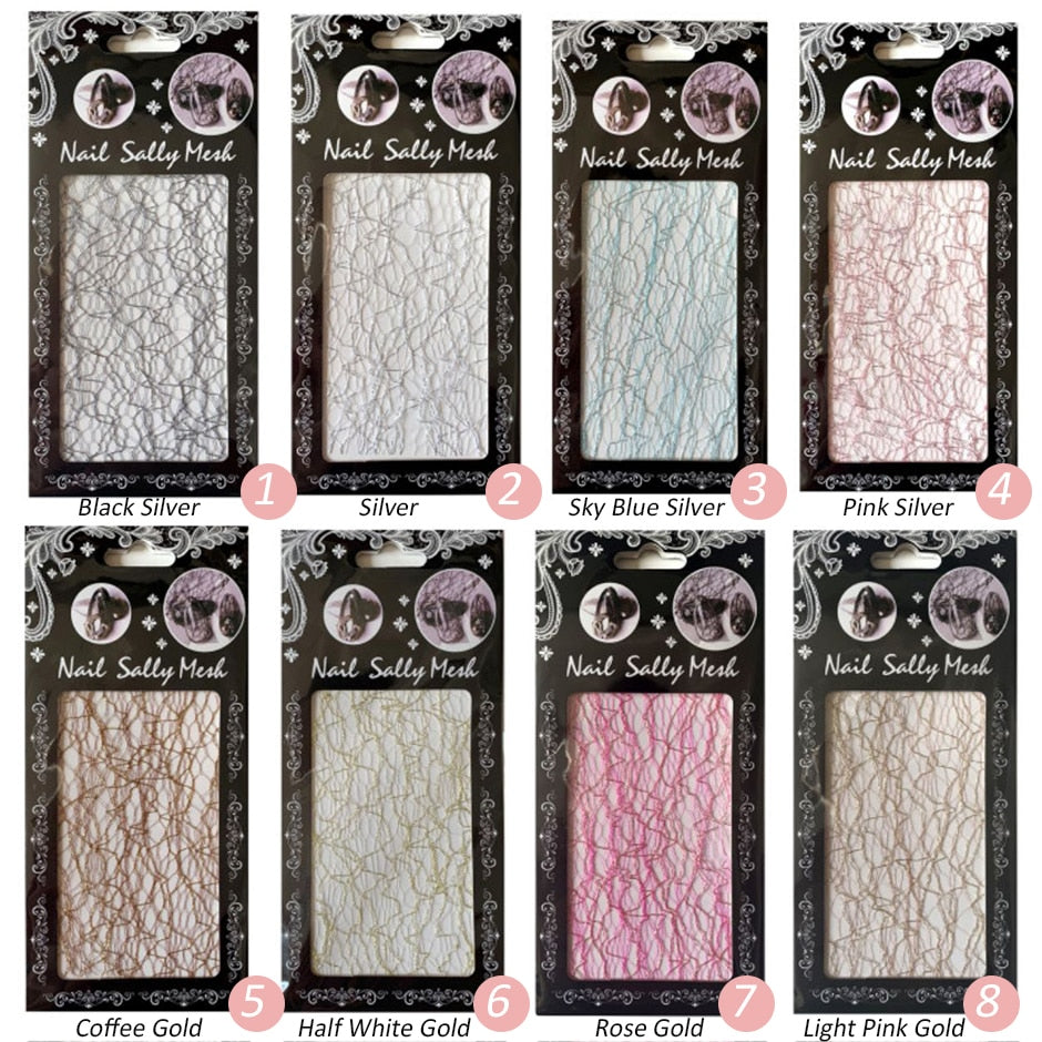 1pc 3D Mesh Nail Sticker Gold Silver Net Line Tape on Nails Holo Adhesive Silk Foil Nail Art Decorations Decal Polish Tip CH1540