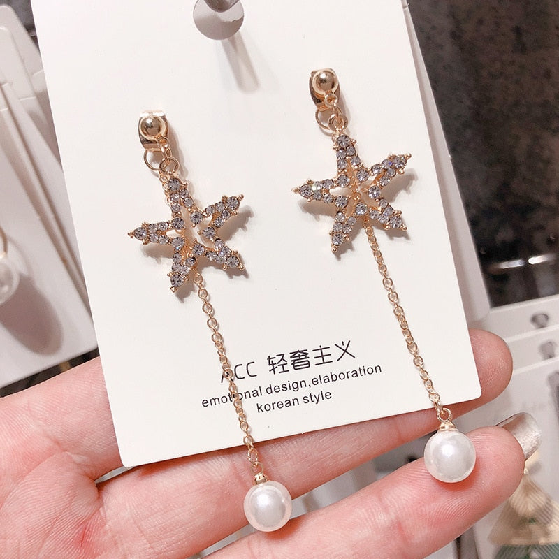 silver needle long pearl earrings female fashion temperament simple anti-allergy earrings summer personality net ornaments