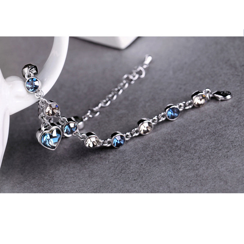 ATTRACTTO Blue Heart LOVE Crystal Bracelets&Bangles For Women Charm Bracelets Jewelry Handmade Cubic Zirconia Bracelet SBR190534