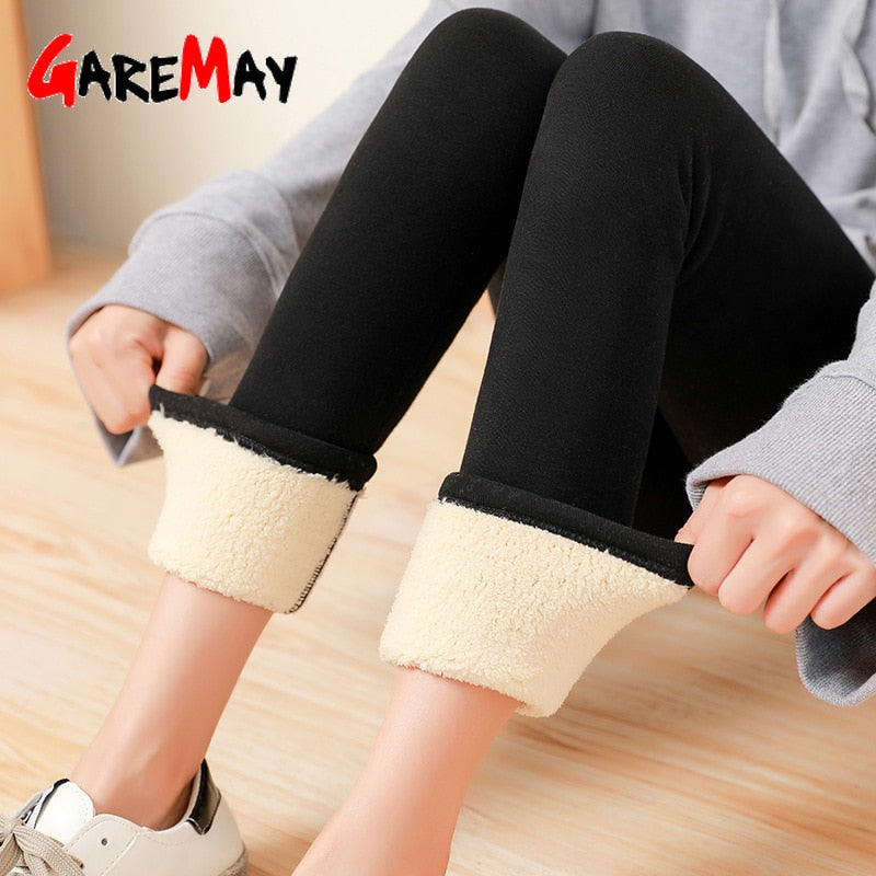 Black warm pants winter skinny thick velvet wool fleece girls leggings women Trousers Lambskin Cashmere Pants For Women leggings
