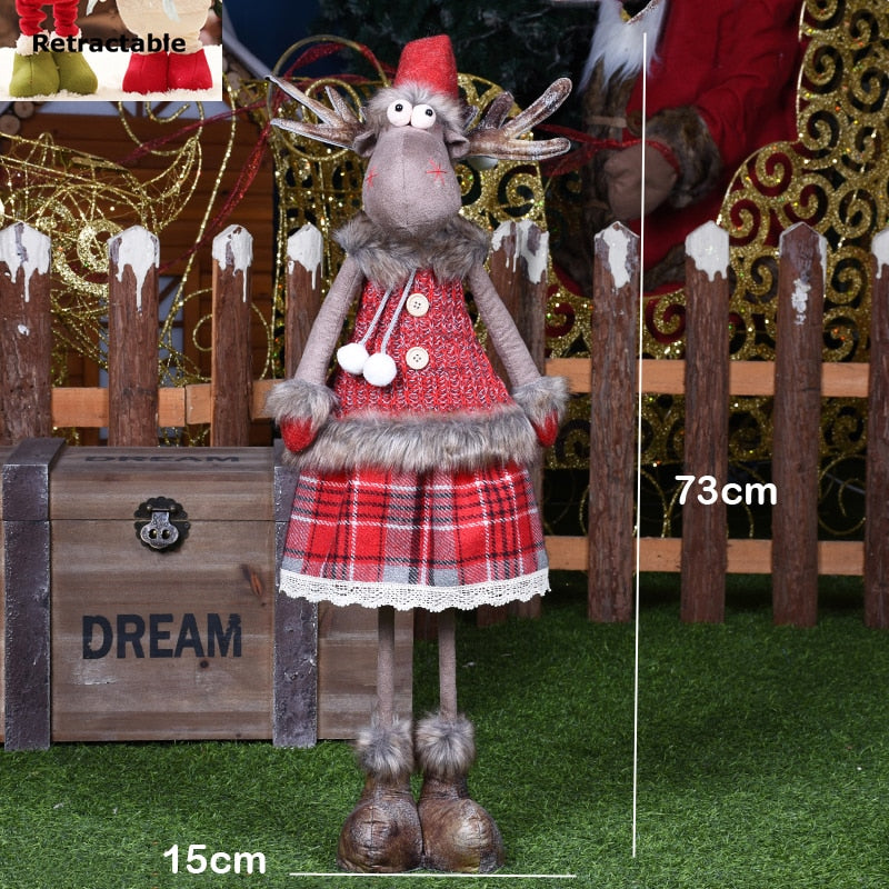 Big Size Christmas Dolls Retractable Santa Claus Snowman Elk Toys Xmas Figurines Christmas Gift for Kid Red Xmas Tree Ornament