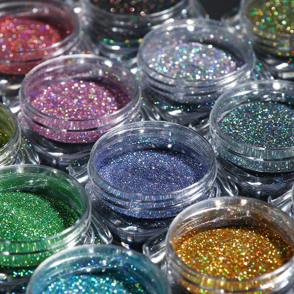 Holographic Powder on Nails Laser Silver Glitter Chrome Nail Powder DIP Shimmer Gel Polish Flakes for Manicure Pigment CH1028-3