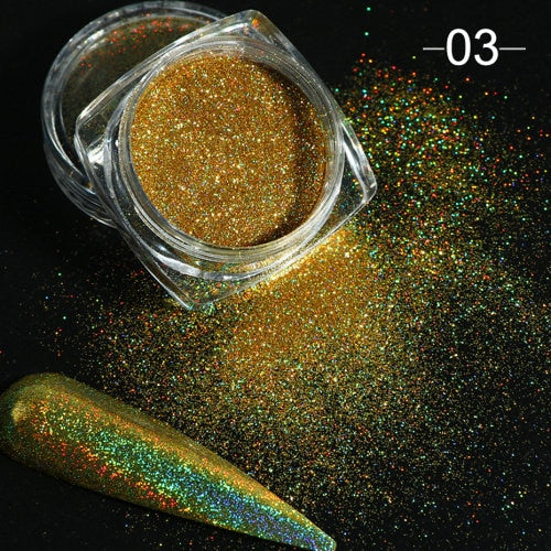 Holographic Powder on Nails Laser Silver Glitter Chrome Nail Powder DIP Shimmer Gel Polish Flakes for Manicure Pigment CH1028-3