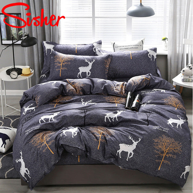 Sisher Simple Bedding Set With Pillowcase Duvet Cover Sets Bed Linen Sheet Single Double Queen King Size Quilt Covers Bedclothes