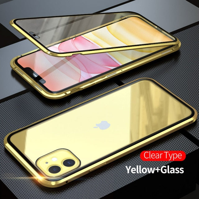 360 Metal Magnetic Phone Case For iPhone 11 Pro Max Case For iPhone XR X XS Max 6 6S 7 8 Plus Double Side Tempered Glass Cover