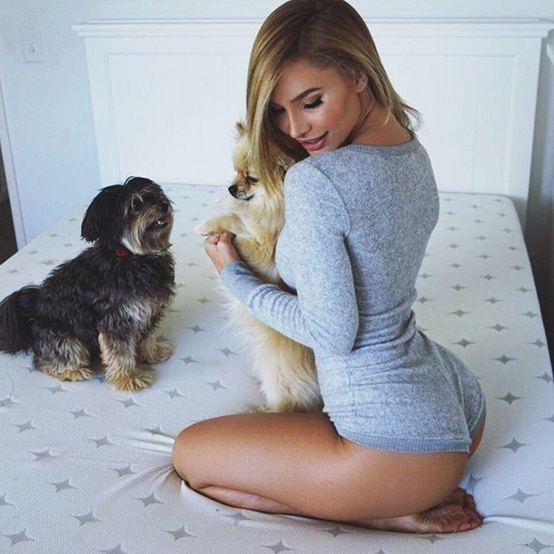 Sexy Women Bodysuit Long Sleeve Deep V Neck Bodycon Stretch Leotard Crop Tops Button Short Romper Sleepwear Overalls for women