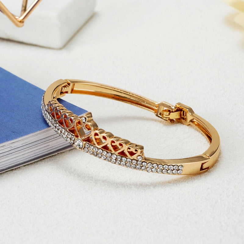 ATTRACTTO Gold Crown Crystal Bracelets&Bangles For Women Charm Bracelets Jewelry Handmade Stainless Steel Bracelet SBR190536
