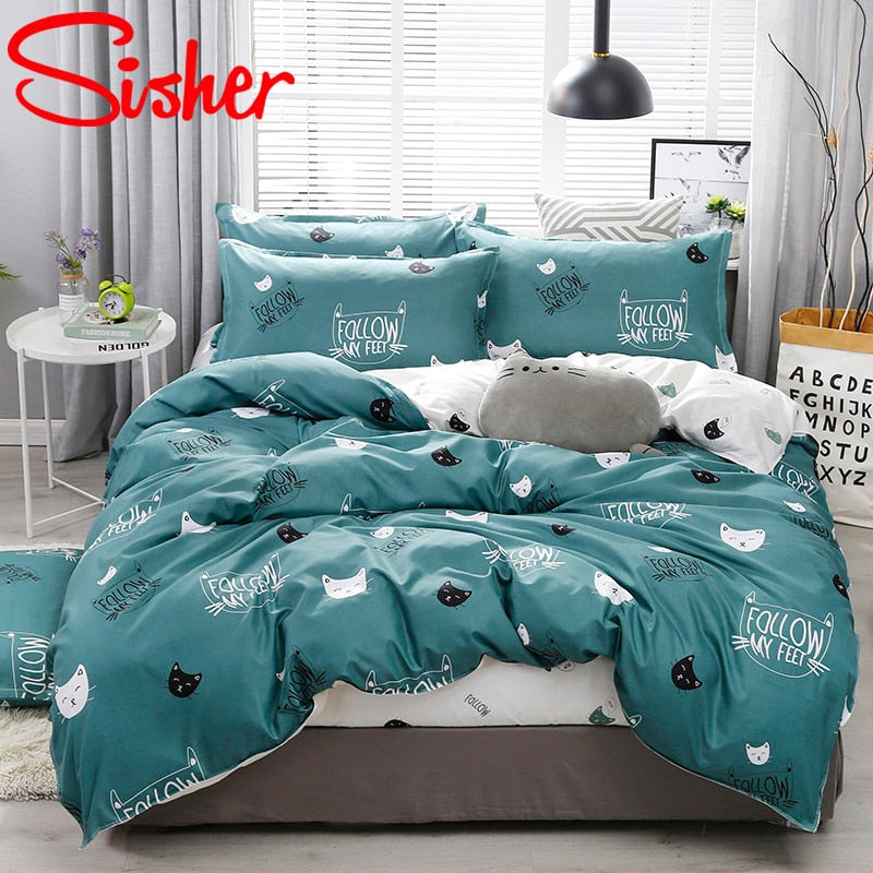 Sisher Simple Bedding Set With Pillowcase Duvet Cover Sets Bed Linen Sheet Single Double Queen King Size Quilt Covers Bedclothes