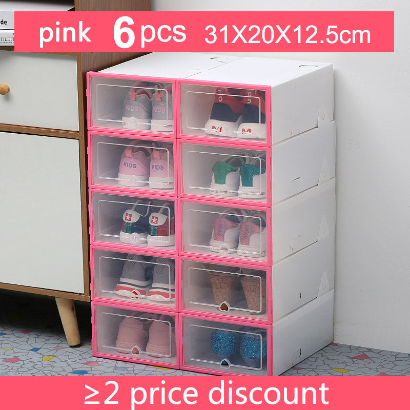 6Pc transparent shoe box thickened transparent dustproof shoe storage box can be stacked combination shoe cabinet shoe organizer