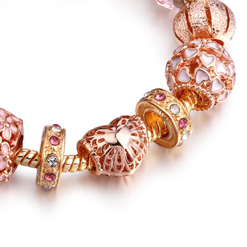 ATTRACTTO Fashion Gold Heart Bracelets&Bangles For Women Charm Flower Bracelets  Jewelry Handmade Snap Button Bracelet SBR190421