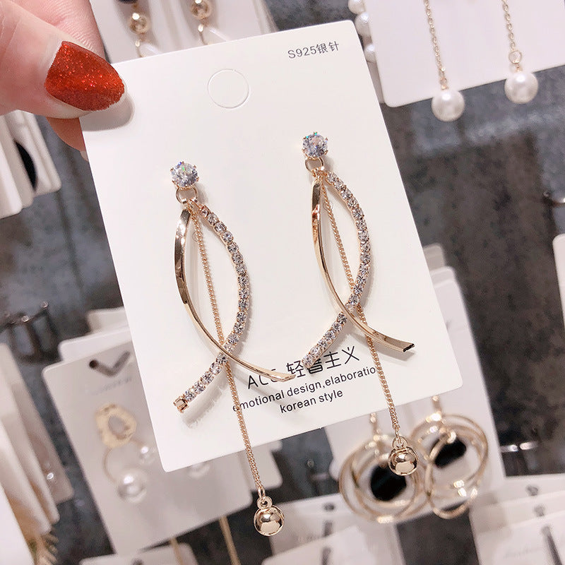 silver needle long pearl earrings female fashion temperament simple anti-allergy earrings summer personality net ornaments