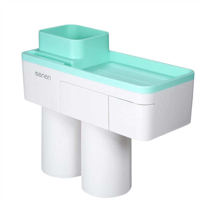 Auto Squeezing Toothpaste Dispenser Toothbrush Holder 4 Cups Suction Cup Set Bathroom Accessories Wall Mount Storage Rack