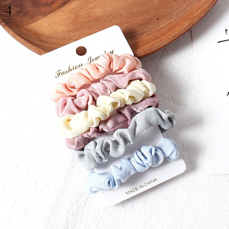 1 Set Scrunchies Hair Ring Candy Color Hair Ties Rope Autumn Winter Women Ponytail Hair Accessories 4-6Pcs Girls Hairbands Gifts
