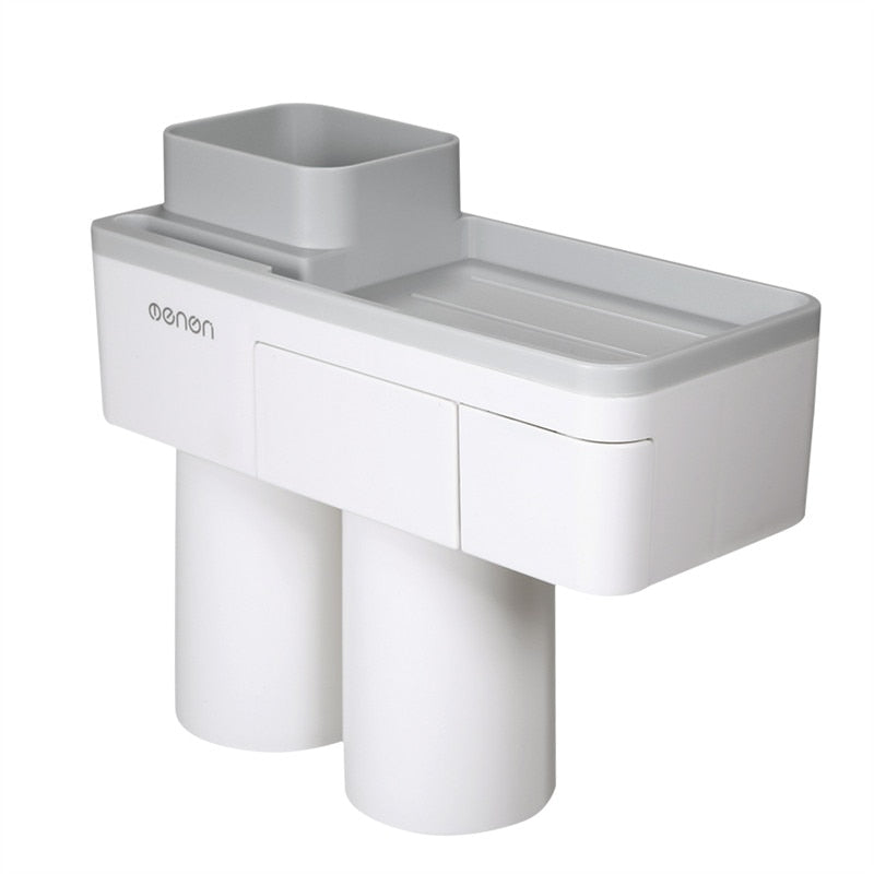 Auto Squeezing Toothpaste Dispenser Toothbrush Holder 4 Cups Suction Cup Set Bathroom Accessories Wall Mount Storage Rack