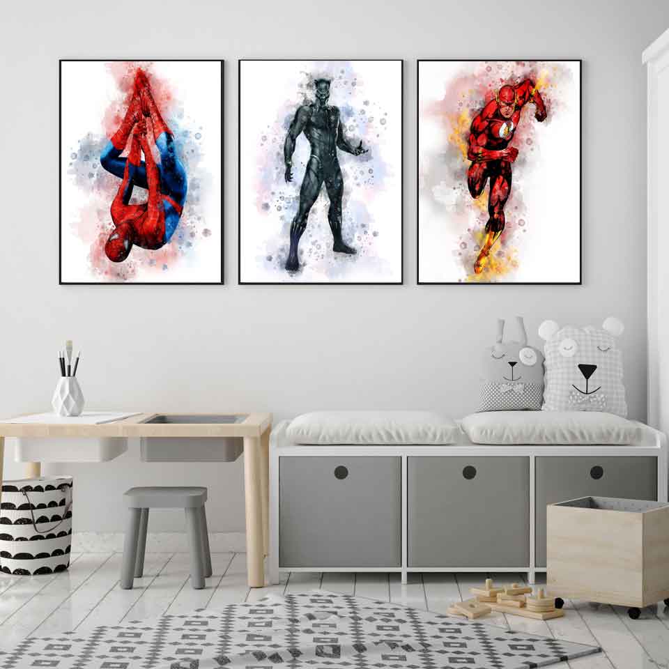 Superheroes Watercolor Art Print Avengers Marvel Hulk Batman Superman Captain America Birthday Gifts Wall Pictures for Boys Room