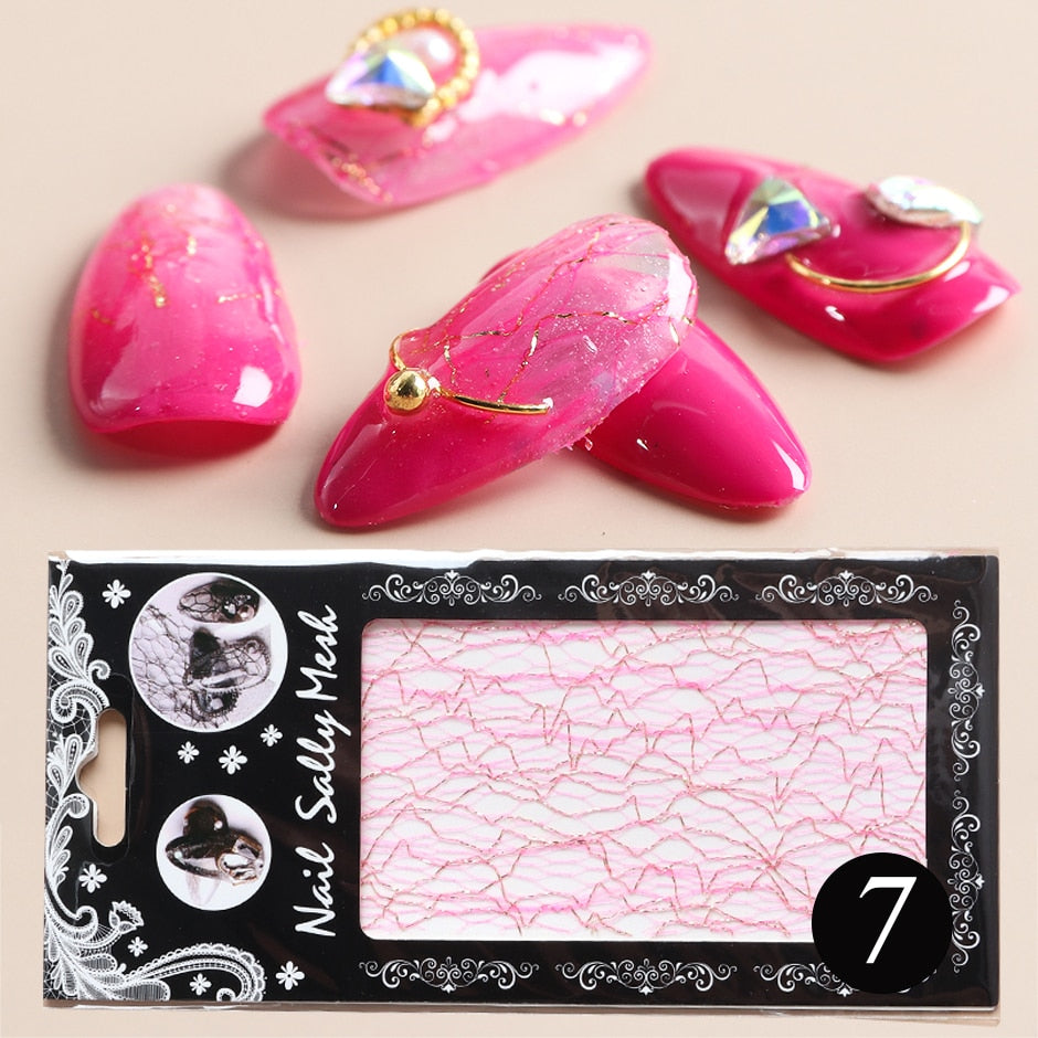 1pc 3D Mesh Nail Sticker Gold Silver Net Line Tape on Nails Holo Adhesive Silk Foil Nail Art Decorations Decal Polish Tip CH1540