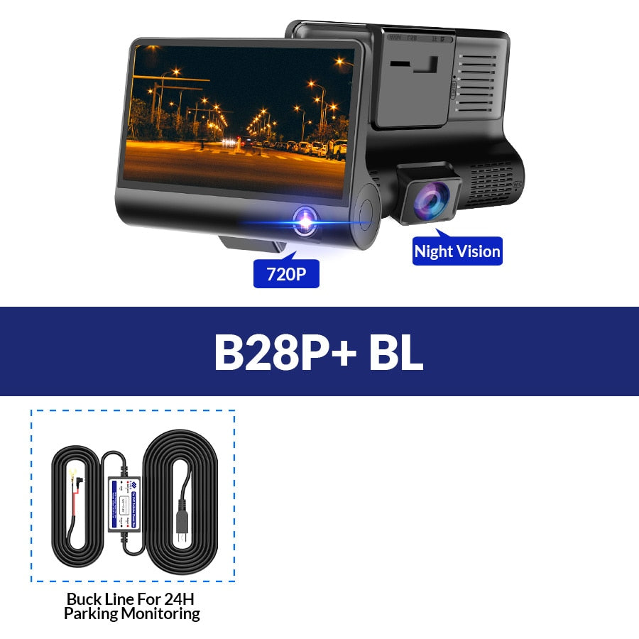 E-ACE Car DVR 3 Cameras Lens 4.0 Inch Dash Camera Dual Lens With Rearview Camera Video Recorder Auto Registrator Dvrs Dash Cam