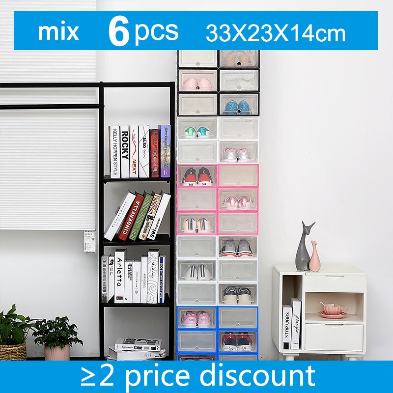 6Pc transparent shoe box thickened transparent dustproof shoe storage box can be stacked combination shoe cabinet shoe organizer