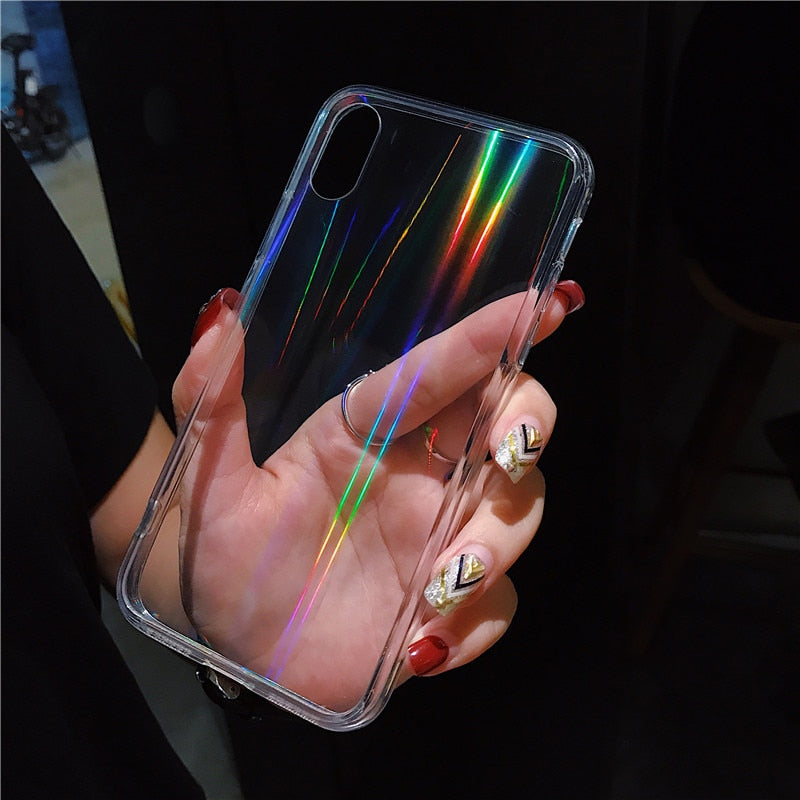 N1986N Rainbow Laser Case For iPhone X XR XS Max 11 11 Pro Max 6 6s 7 8 Plus Luxury Colorful Transparent Hard Acrylic Phone Case
