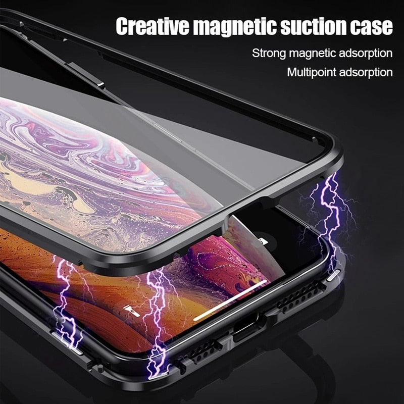 360 Metal Magnetic Phone Case For iPhone 11 Pro Max Case For iPhone XR X XS Max 6 6S 7 8 Plus Double Side Tempered Glass Cover